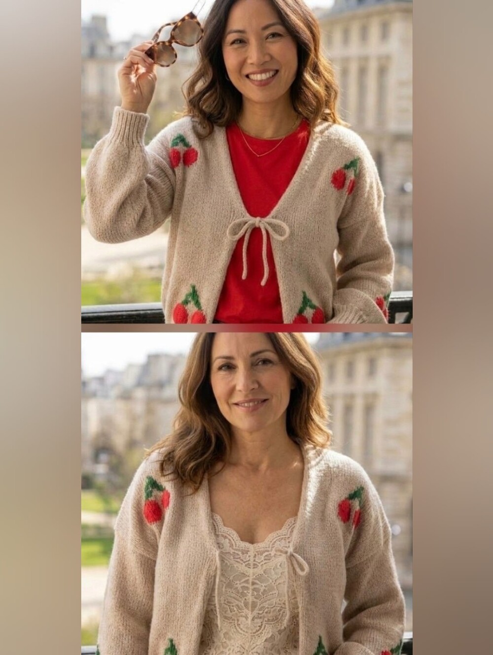 Cozy Knit Cherry Knit Tie-Front Cardigan Sweater